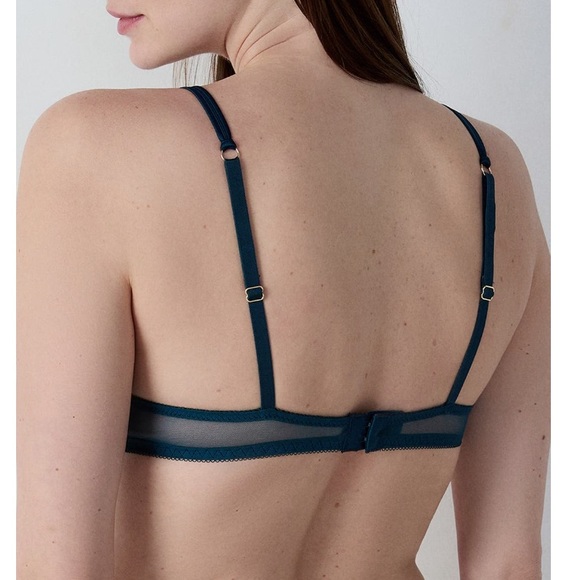 NWT Etam Underwire Blue Floral Plunge Push Bra Sz 34C - Picture 2 of 4